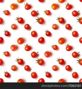 flat lay of beautiful trendy seamless pattern cherry tomato isolated on white. flat lay of beautiful trendy seamless pattern cherry tomato