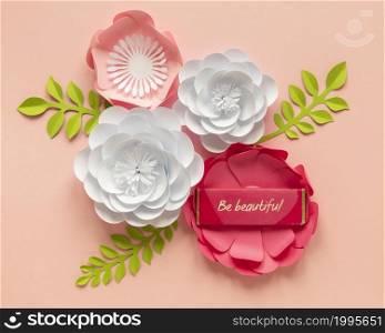 flat lay paper flower arrangement women s day