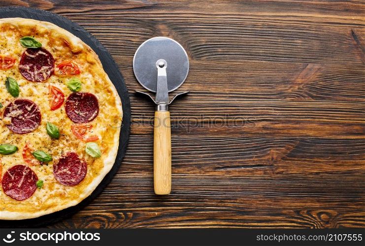 flat lay pizza composition with copyspace