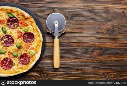 flat lay pizza composition with copyspace