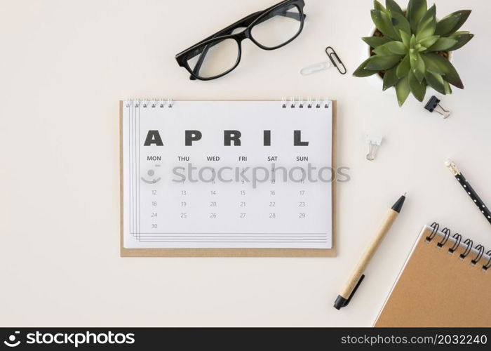 flat lay planner april calendar