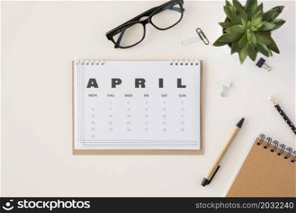 flat lay planner april calendar