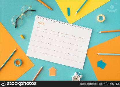 flat lay planner calendar accessories