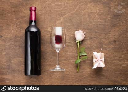 flat lay romantic arrangement with wine. High resolution photo. flat lay romantic arrangement with wine. High quality photo