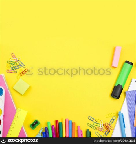 flat lay school essentials with pencils copy space