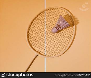 flat lay shuttlecock badminton racket