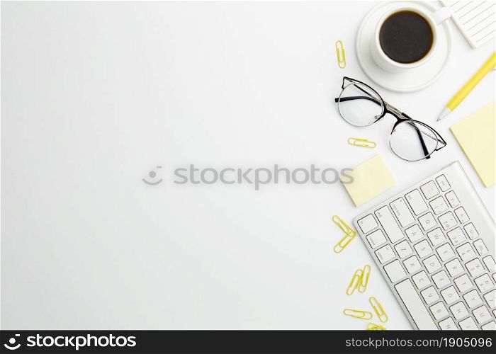 flat lay stationary arrangement desk with copy space coffee. Beautiful photo. flat lay stationary arrangement desk with copy space coffee