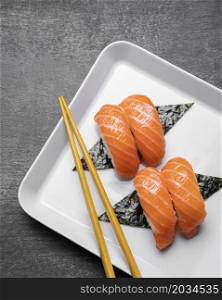 flat lay tasty sushi plate