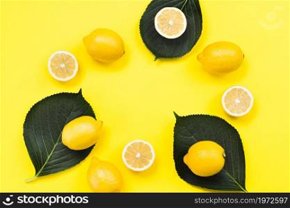 flat lay tropical lemons leaves. High resolution photo. flat lay tropical lemons leaves. High quality photo