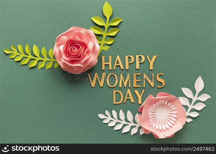 flat lay two paper flowers women s day