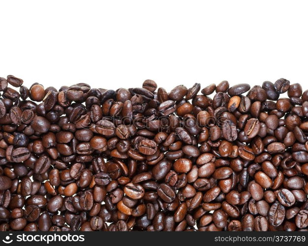 flat level from roasted coffee beans close up on white background