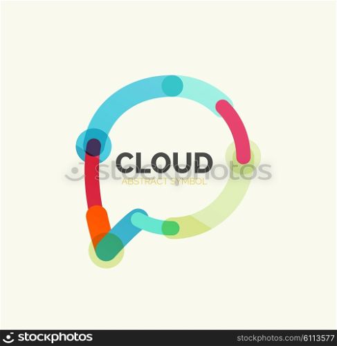 Flat linear design speech cloud logo. Talk bubble, modern geometric industrial thin line icon.
