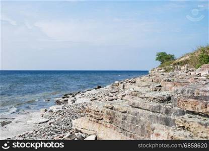 Flat rock limestone coast at the swedish island Oland in the Baltic Sea