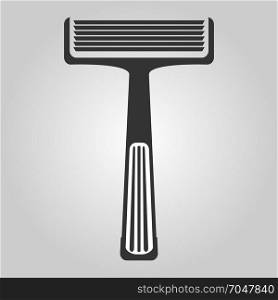 Flat trendy dark icon with electric man shaver isolated from gray background. Woman trimmer for shaving. Classic safety razor.. Flat trendy dark icon with electric shaver isolated from gray background. Woman trimmer for shaving. Classic safety razor.