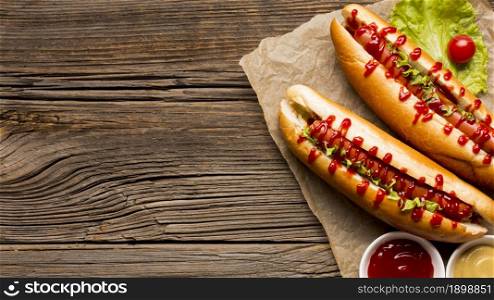 flavorful hot dogs with copy space. Resolution and high quality beautiful photo. flavorful hot dogs with copy space. High quality beautiful photo concept