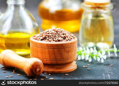 flax seed and oil on a table