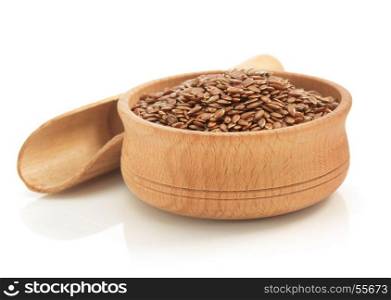 flax seeds in bowl isolated on white background