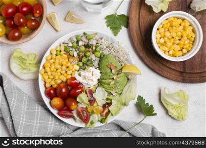 flay lay healthy vegetables plate