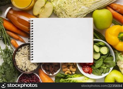 flay lay notebook mock up groceries