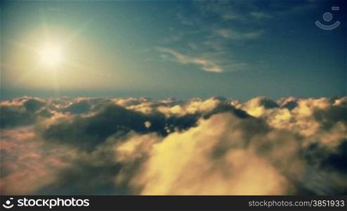 Flight above timelapse clouds at sunset