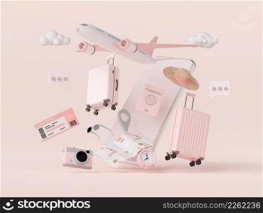 Flight booking, buy ticket or checking application on smartphone, 3d illustration