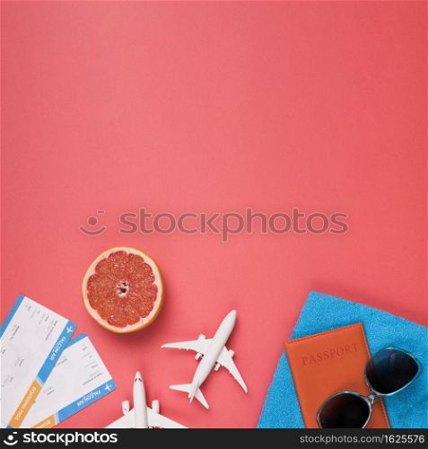 flight concept with grapefruit sunglasses