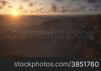 Flight over Mountains Peaks, Sunset Time Lapse