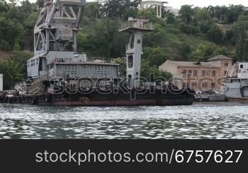 floating crane in the bay of Sevastopol, the view from the sea
