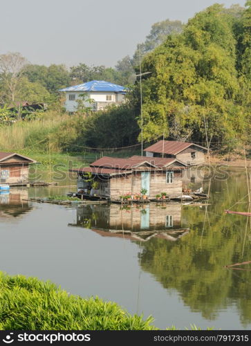 Floating house village in Uthai Thani, Thailand