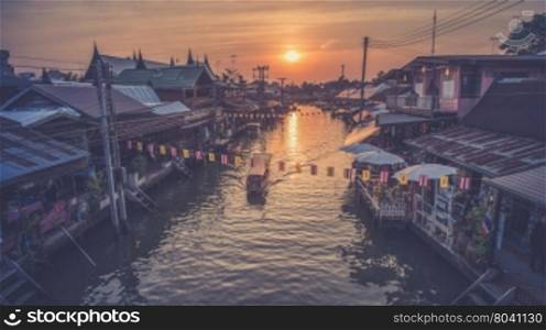 Floating market Amphawa evening at Samut Songkhram (Vintage filter effect used)
