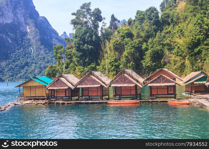 Floating residence raft in Khao Sok National Park, Mountain and Lake in Southern Thailand