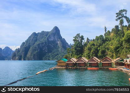 Floating residence raft in Khao Sok National Park, Mountain and Lake in Southern Thailand