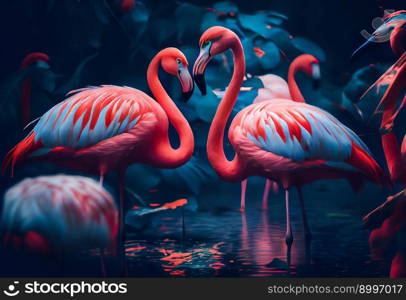  Flock of Pink flamingos.  Generative AI 