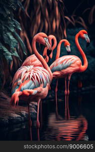  Flock of Pink flamingos.  Generative AI
