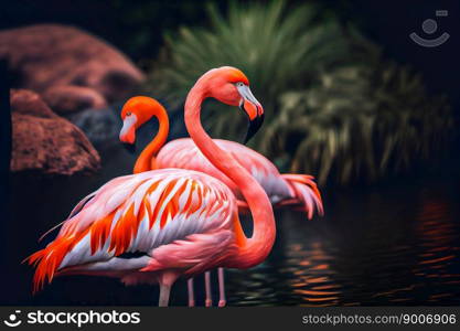  Flock of Pink flamingos.  Generative AI
