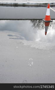 flooded car parking space on a shopping centre