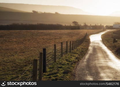 Flooded country lane farm landscape