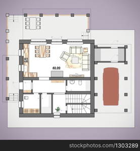 Floor plan of an apartment house with furniture