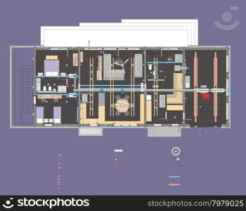 Floor plan of an apartment house with furniture