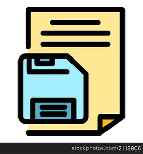 Floppy disk paper icon. Outline floppy disk paper vector icon color flat isolated. Floppy disk paper icon color outline vector