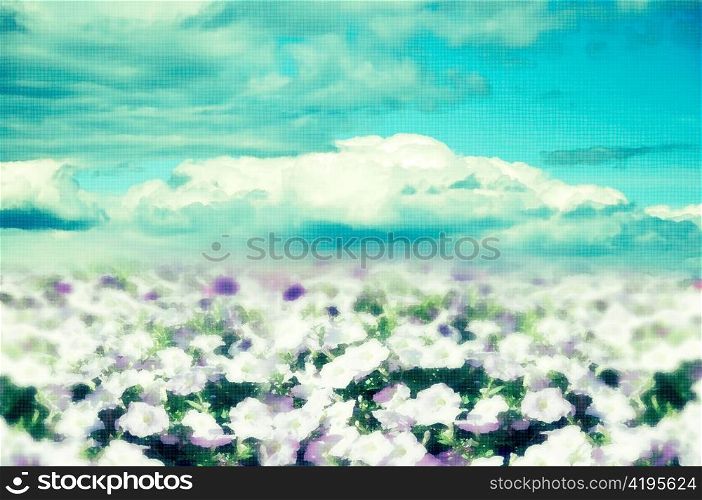 floral abstract background with blue sky