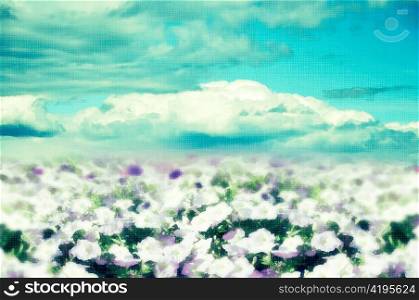 floral abstract background with blue sky