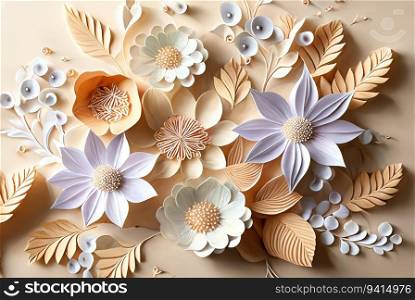 Floral abstract paper pattern background. Generative AI technology. Floral abstract paper pattern background. AI generated