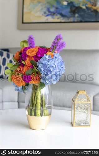 Floral arrangement decorating the living room of the house