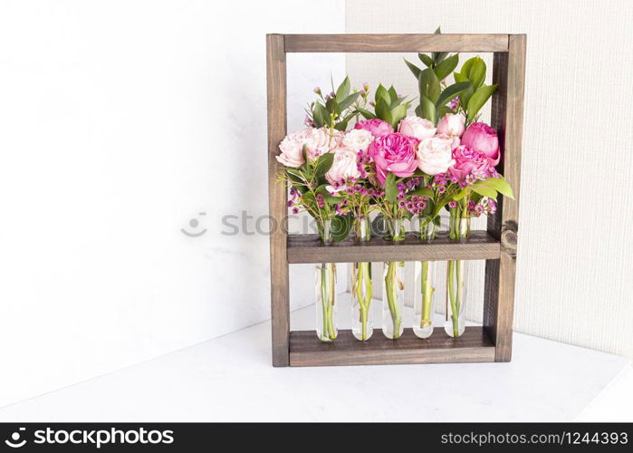 Floral arrangement in wooden box