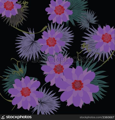 Floral background with waterlily on black