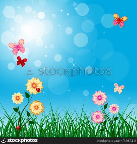 Floral Butterflies Indicating Text Space And Copyspace