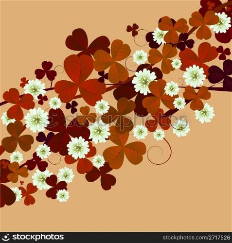Floral card with clover leaves and flower in sepia tones, St. Patrick&rsquo;s Day card