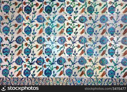 Floral design on an old Ottoman style Iznik tiles in Istanbul, Turkey