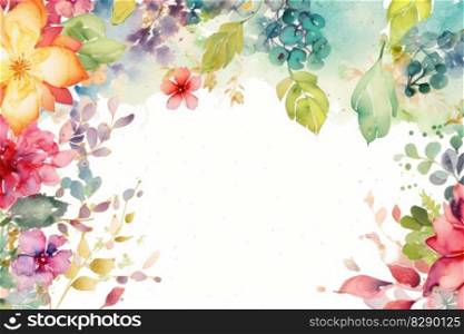 Floral frame decor in colorful watercolors on a white background created with generative AI technology